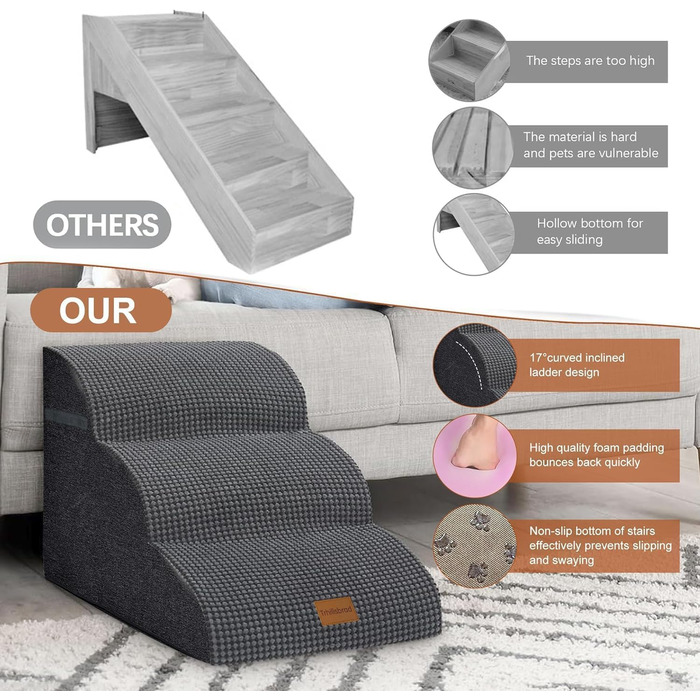 Сходинки для собак Breiter - 3 шт., 30 см, для маленьких собак, з щільним шаром піни, знімний чохол, неслизьке дно, 32x60x30 см