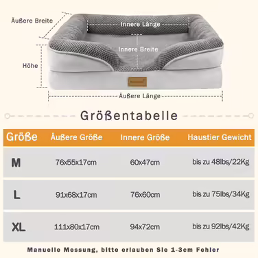 Orthopedic Dog Bed for Large Dogs - Dog Basket, Dog Sofa, Washable with Egg-Shaped Foam, Dog Couch with High Edge and Non-Slip Bottom for Large Dogs, 111x80cm (M - 76x55cm)