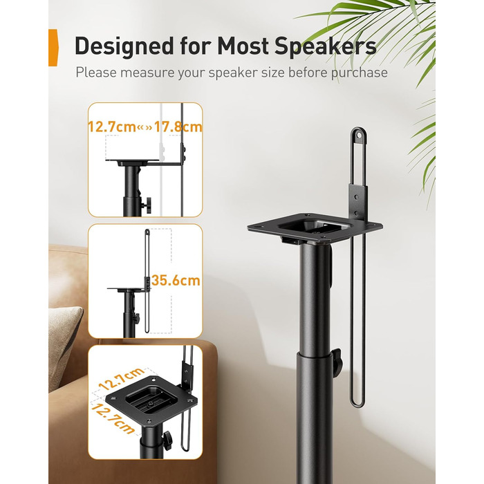 Підставка для колонок Perlegear PGSS12 - пара, регульована висота 83.8-106.7 см, для сателітів, з кабелеуправлінням, 6 кг