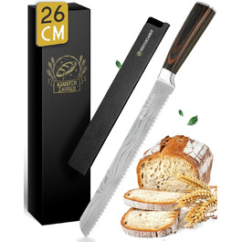Ніж для хліба KRUSTENZAUBER з хвилястим лезом 20 см, великий ніж для хліба з довговічної нержавіючої сталі для точного та легкого нарізання, пиляльний ніж для хліба та булочок (26 см, дерев'яний грифель)