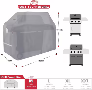 Turtle Life Grill Cover Waterproof Grill Cover for 3-4 Burner Gas Grill, Grill Cover No Fading within 2 Years, Grey 136x70x114cm