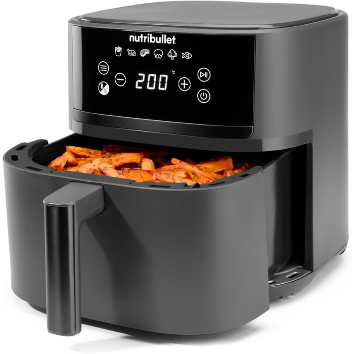 Nutribullet Crisplite Vision NBA0811DG: Фритюрниця повітряна, 8 л, цифрова, 2000 Вт, чорний матовий, 8 автоматичних програм, без PFAS