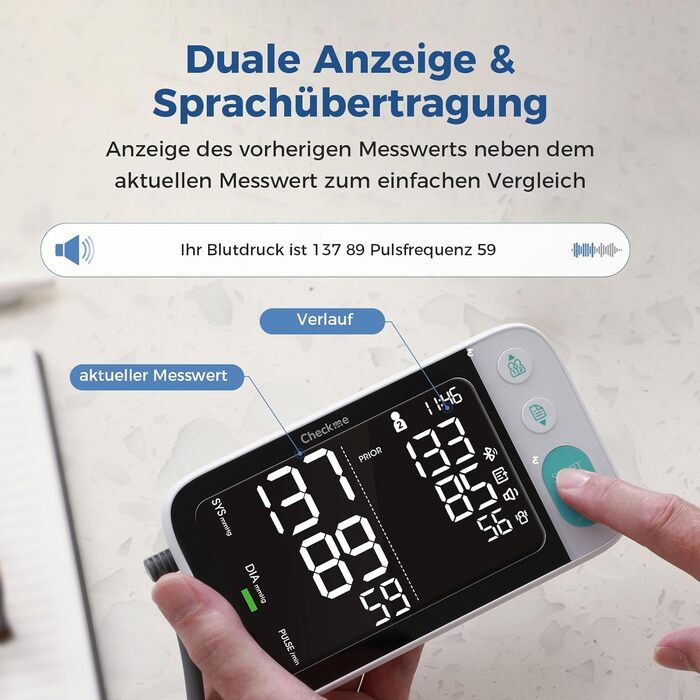 Тонометр на плече CheckMe з великим екраном, Bluetooth, виявлення аритмії, для вагітних та діабетиків, 22-45 см, чорний