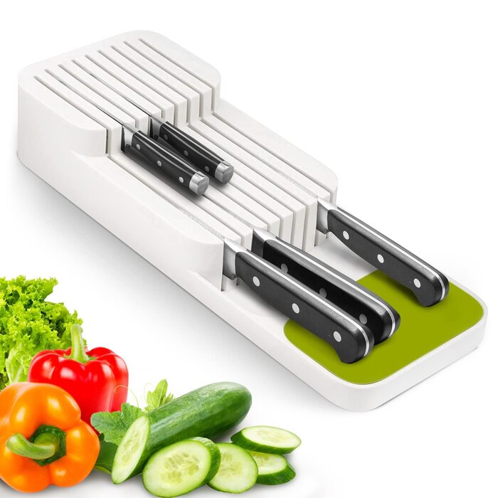 Органайзер для ножів у шухляду двоярусний, на 9 ножів, білий - безпечний та компактний тримач для ножів на кухню