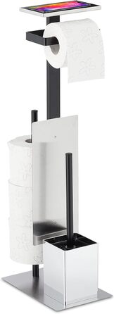 Набір для ванної кімнати Relaxdays: тримач туалетного паперу, щітка для туалету та підставка, полиця, срібно-чорний, 69x26x18 см