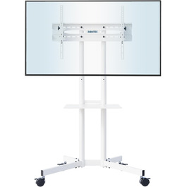 Підставка для телевізора BONTEC на колесах, регульована по висоті, для LCD, LED, OLED, Plasma, Flat & Curved телевізорів 32-85 дюймів, до 60 кг, VESA 600x400 мм (біла)