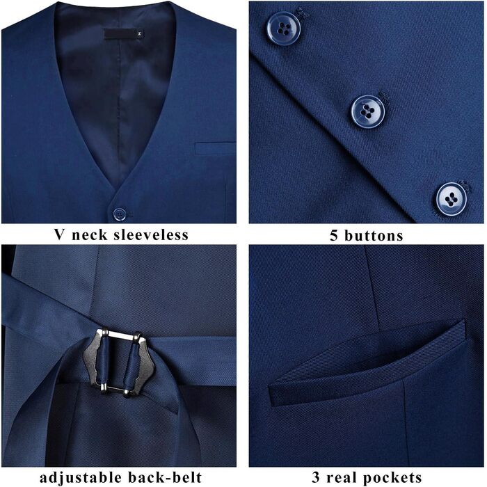 Енлізіон Жилет для чоловіків: формальний однотонний жилет для весілля, елегантний костюмний жилет, бізнес-жилет з кишенями, розміри XS-4XL, темно-синій