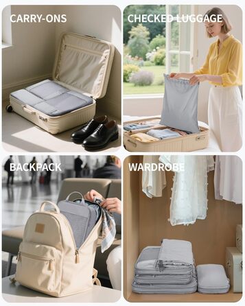 Narwey Набір з 5 органайзерів для валізи, компресійні кубики для подорожей, сірий