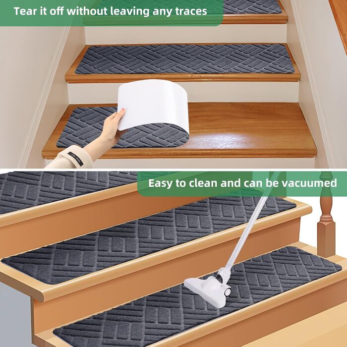 Килимки на сходи YISUN 15 шт., самоклейні, антиковзні, 20x65 см (Сірий). Для дітей, літніх людей та собак. Для внутрішнього та зовнішнього використання.