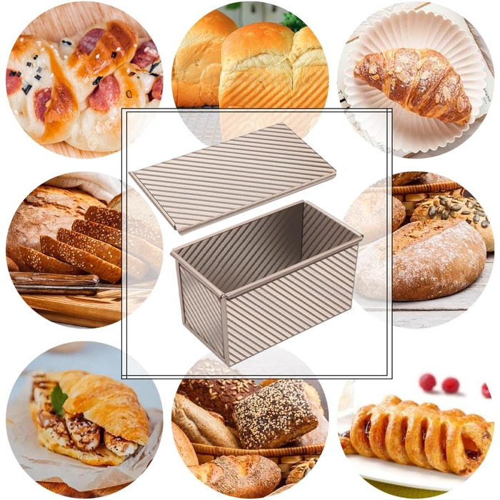 Loaf pan with lid 1000g dough capacity, toast bread baking pan 35x14x2cm, bread loaf pan, bread baking, toast bread pan, aluminum, steel, toast form, non-stick baking pan, toast with ventilation holes for bread, loaves, cakes