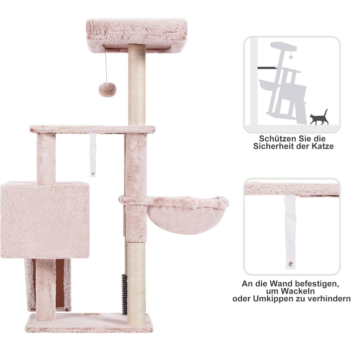 Котячий будиночок Heybly з щіткою для котів, котячий будиночок для домашніх котів з оббитою м'якою стійкою, котячий когтетоп з кошиком, когтеточкою та когтедровом, HCT005SG (коричнево-бежевий)