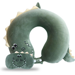 Дитяча подушка для подорожей з маскою для сну, м'яка подушка для шиї з Memory Foam, для дітей, хлопчиків та дівчаток, підлітків, аксесуари для подорожей, подушка для шиї з динозавром