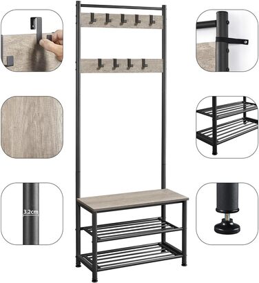 Yaheetech Clothes Rack Wardrobe Clothes Rack with 3 Shelves, Shoe Shelves, Wardrobe Hooks, Height 184.5cm, Width 72.5cm, Depth 33cm, for Bedroom/Dressing Room/Living Room/Storage Room Grey