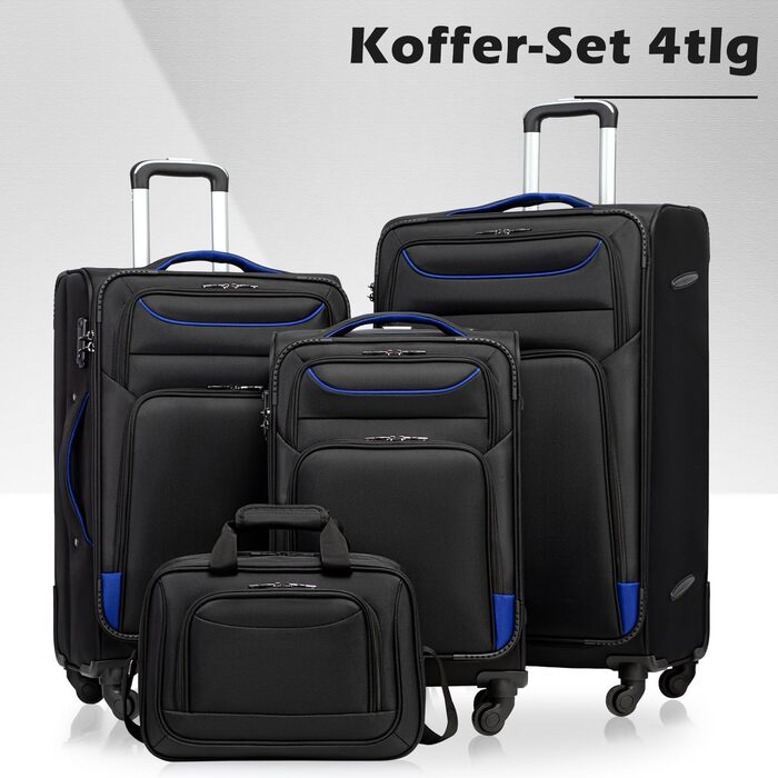 Валіза COOLIFE: набір з 4 шт. з тканини, з TSA-замком, ручною, з великою сумкою на плечі