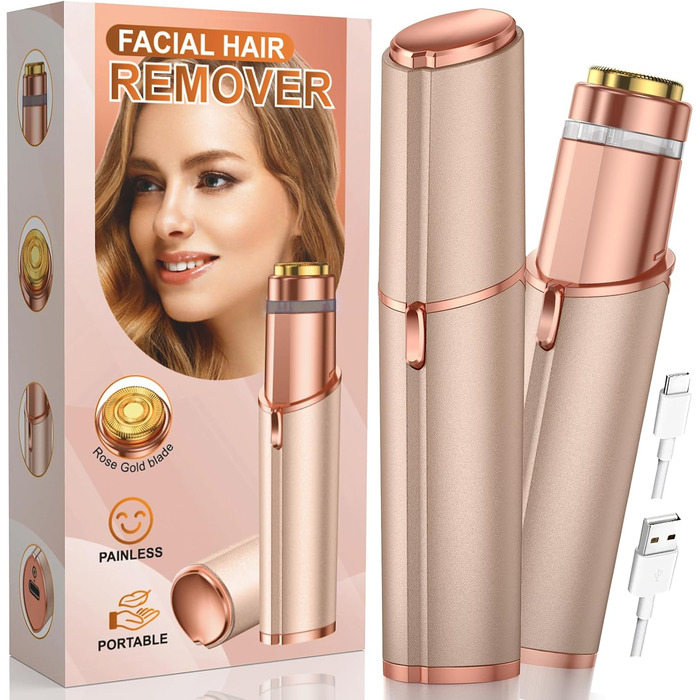 Електричний жіночий епілятор для обличчя: безболісний жіночий тример для швидкої та ніжної скоблення верхньої губи, підборіддя та щік (Золотий)