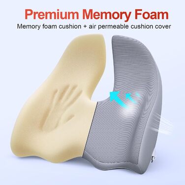 Подушка для офісного крісла Benazcap: ергономічна, з піною Memory Foam, для підтримки попереку, сіра, велика