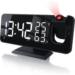 CSL - Digital Radio Alarm Clock – Projection Alarm Clock – 7 Buttons – 2 Alarms – Projection and Light – Auto Dimmer - 15 FM Radio Stations Memory – Temperature and Humidity Display - with Power Adapter