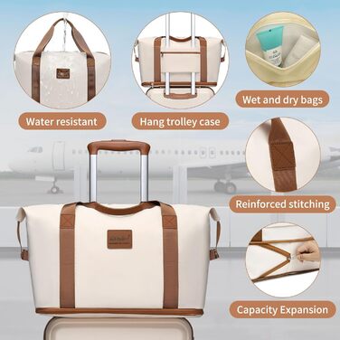 Набір валіз KONO 4 в 1: велика валіза, ручна поклажа 55 см, косметичка та сумка для подорожей (кремово-білий)