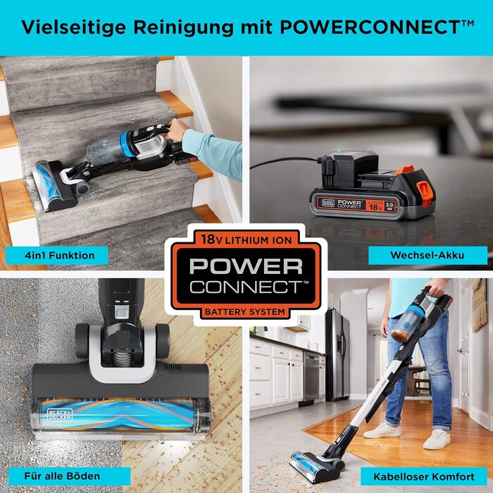 Бездротовий акумуляторний пилосос BLACK+DECKER POWERSERIES Extreme MAX BHFEB520D1 (18V, 2.0Ah, 4-в-1, без мішка, з електрощіткою та LED-підсвічуванням)
