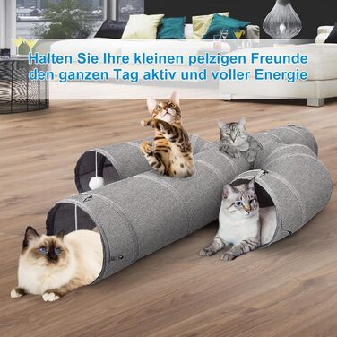 Cat Tunnel Toy, Collapsible Cat Tunnel for Indoor Cats, Interactive Peek-a-Boo Hole, Pet Tunnel with Cat Wand Toy (Cactus Shape, L-120CM, Dia-30CM)