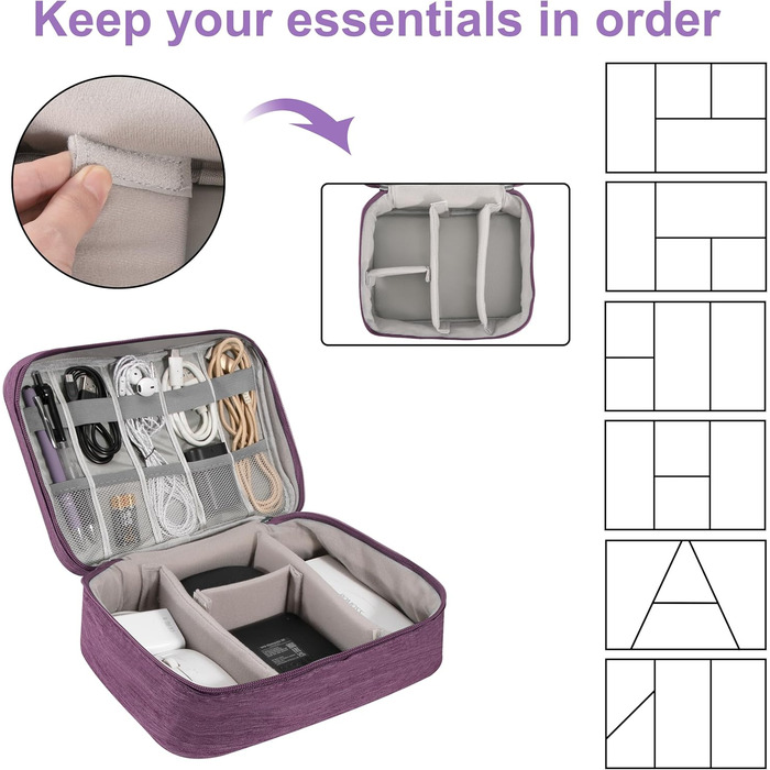 Водонепроникна сумка-органайзер для кабелів та аксесуарів електроніки (фіолетовий)