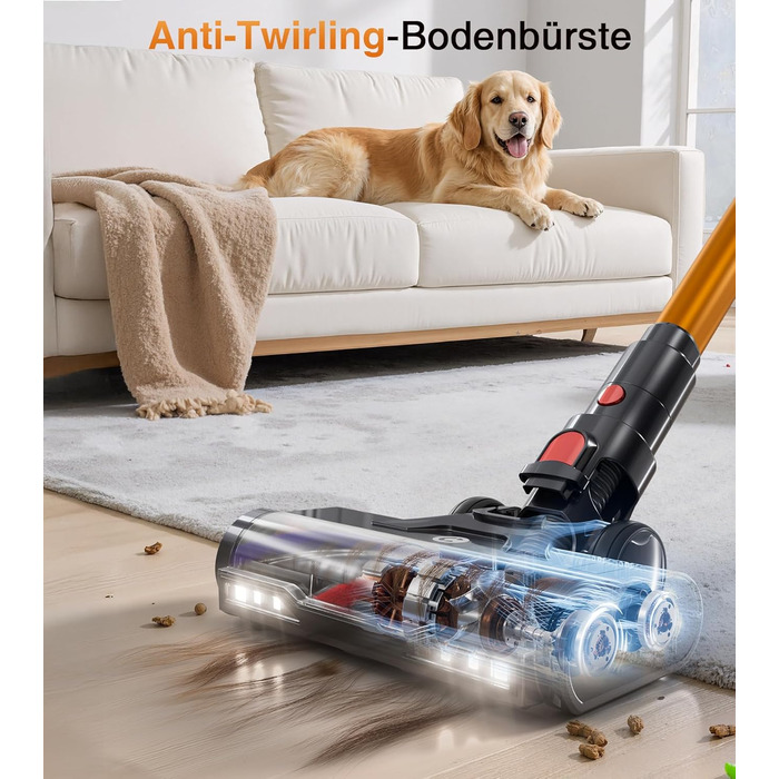 Бездротовий акумуляторний пилосос CHEBIO 580W з LED-дисплеєм, антизаплутувальною насадкою та потужністю 48000Pa. Підходить для прибирання підлоги, килима та шерсті тварин.