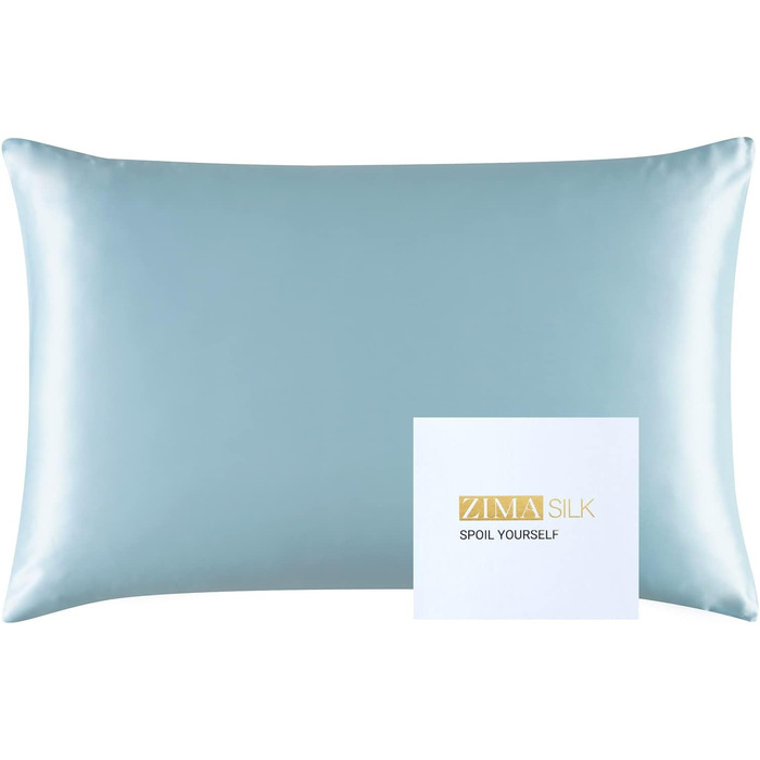 ZIMASILK 25 Momme 100% Mulberry Silk Pillowcase, for Hair and Skin, Both Sides, 900 Thread Count, Natural Silk, Hidden Zipper, 1 Gift Box (Light Blue, 20 x 30 inches)