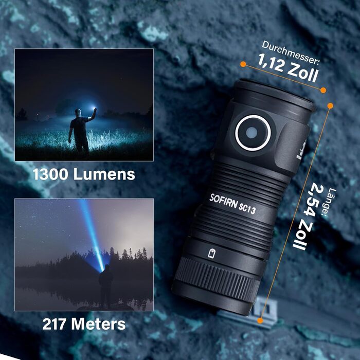 Ліхтарик Sofirn SC13 Mini LED, 1300 лм, акумуляторний, водонепроникний IP68, 5 режимів, компактний EDC для кемпінгу, туризму, екстрених ситуацій