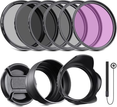 Набір фільтрів NEEWER 37mm ND2 ND4 ND8 UV FLD CPL (циркулярна поляризація) з кришкою об'єктива