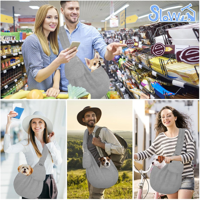 Сумка-переноска для собак SlowTon, сіра, для собак вагою 2,7-5,4 кг