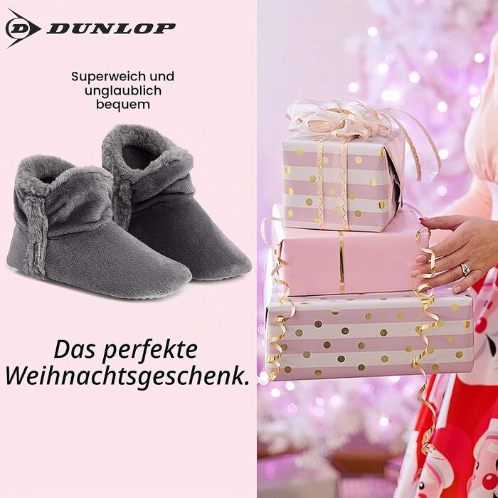 Жіночі зимові капці-чоботики DUNLOP з ефектом пам'яті Memory Foam, теплі плюшеві домашні тапочки протиковзні, темно-сірі (розмір 40 EU)