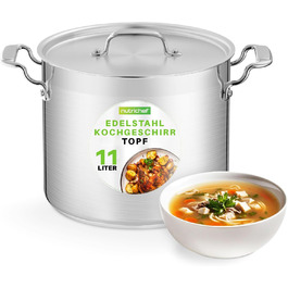 NutriChef Каструля з нержавіючої сталі 18/8, 11 л, для супів та рагу, з кришкою, для індукції, посудомийна машина