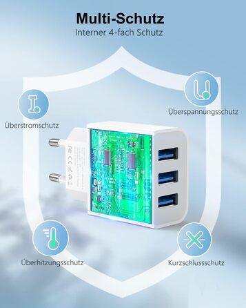 Мережевий адаптер Amoner з USB 3-портом, 15W x 2, для iPhone 14/13/12/11/X/8 та інших пристроїв