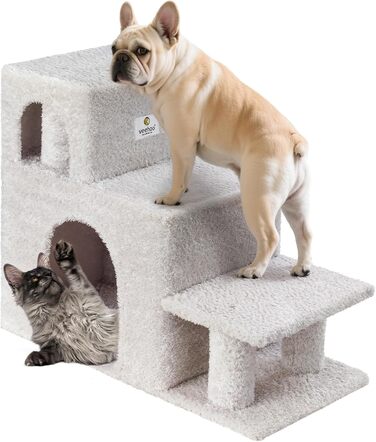 Сходинки для собак Veehoo: 3 сходинки, ліжко, печеринка, для маленьких собак та котів, сірий, 67x34x52 см, до 45 кг