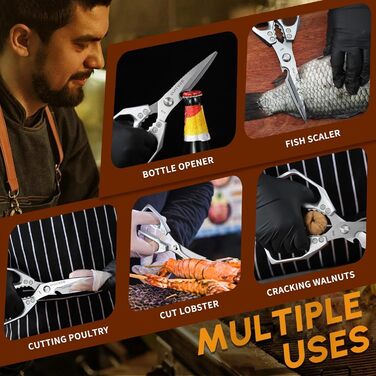 Набір кухонних ножиць DRAGON RIOT: професійний набір з ножицями для морепродуктів та кухні, японська сталь, для морепродуктів, овочів та м'яса