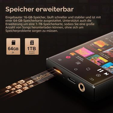 HiFi MP3 плеєр Oilsky 80GB з Android 9.0, Bluetooth та WiFi, цифровий аудіоплеєр з підтримкою DSD512 та Spotify, 2.8
