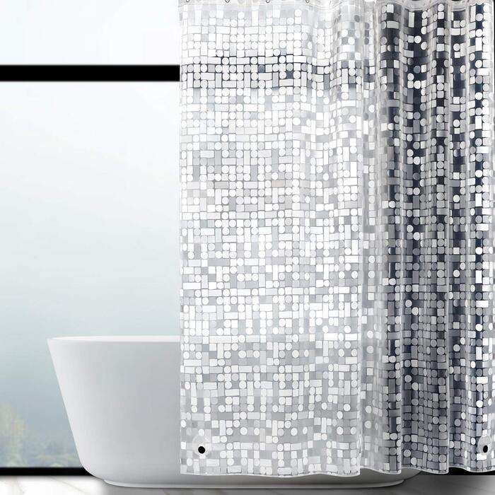 Шторка для душу Weltrxe Anti-Schimmel 120x180 см з вагами та магнітом, прозора, геометричний дизайн, EVA, водонепроникна, антибактеріальна, для ванни та душу, 8 люверсів, для дітей, H180 x B120 см
