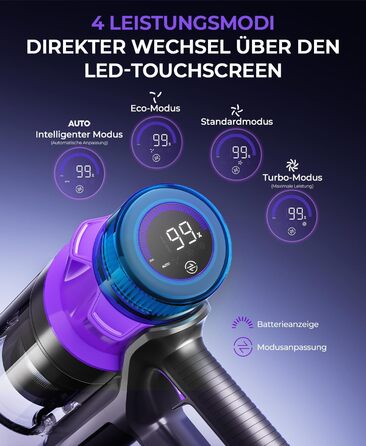 Бездротовий пилосос P9 Pro: потужний акумуляторний пилосос з LED-підсвіткою, 55KPA, 580W, 70 хвилин роботи, антизаплутувальна щітка, для підлоги, килима, шерсті тварин