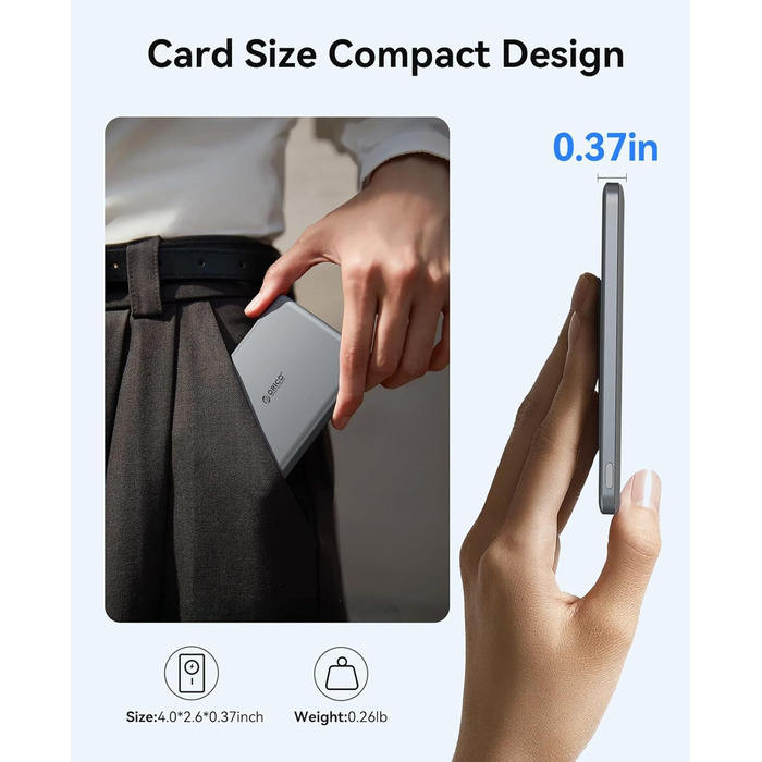 Power Bank Orico Kada Magsafe 5000mAh з USB-C, Магнітний, 20W PD, для iPhone 16/15/14/13/12 (Сірий)