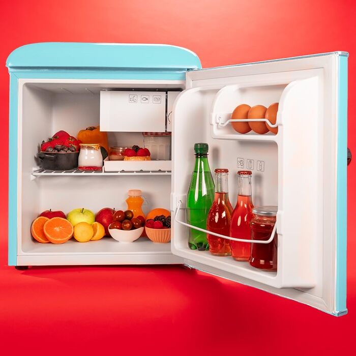 Cecotec Retro Mini Fridge - 45L Compact Refrigerator with Chrome Handle & Freezer Compartment - Red