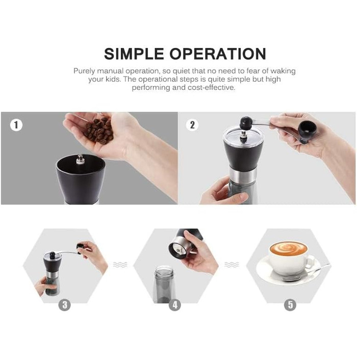 Ручна кавомолка T-mark, портативна з регулюванням, керамічна для дому та подорожей, чорний метал