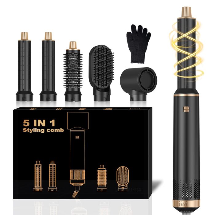 Мультистайлер для волосся 5 в 1 MogaWave Airstyler Airbrush Pro 1000W: фен-щітка, плойка та об'ємний стайлер з іонізацією, чорний