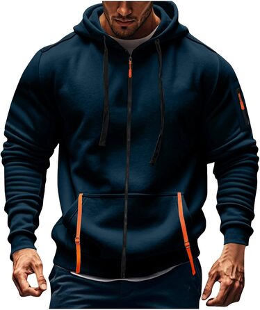 Світшот з капюшоном Aulemen для чоловіків з блискавкою, лангрукавний, з кількома кишенями, Slim Fit, для повсякденного носіння та спорту (Синій, XL)