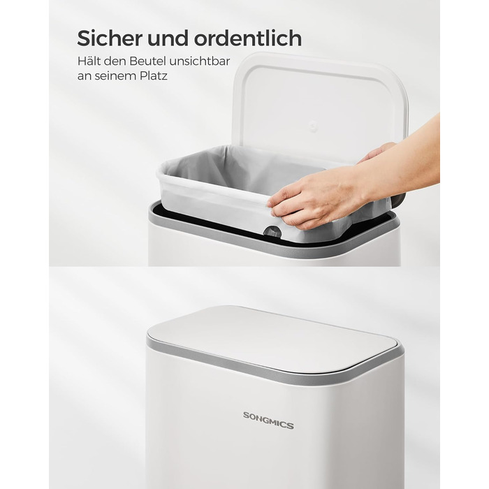 Відро для сміття SONGMICS 20 л з кришкою, з педаллю, сталеве, Soft-close, біле (LTB542W02)