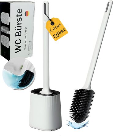 Силіконова щітка для унітазу R&B German Label з кріпленням на стіну без свердління - біло-чорна