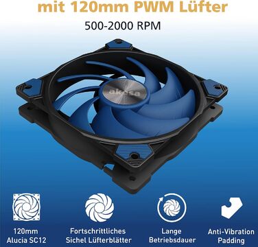 Система охолодження CPU Akasa Alucia H4 з вентилятором 120мм PWM, 4 теплові трубки, 185W TDP, для Intel LGA 2066, 2011, 1151, 1155, 1150, 1200, AMD AM4 AM5 Ryzen