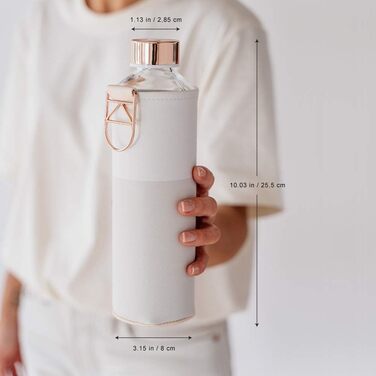 EQUA large drinking bottle with faux leather cover, 750 ml, made of borosilicate glass, BPA-free and leak-proof. (Sage)