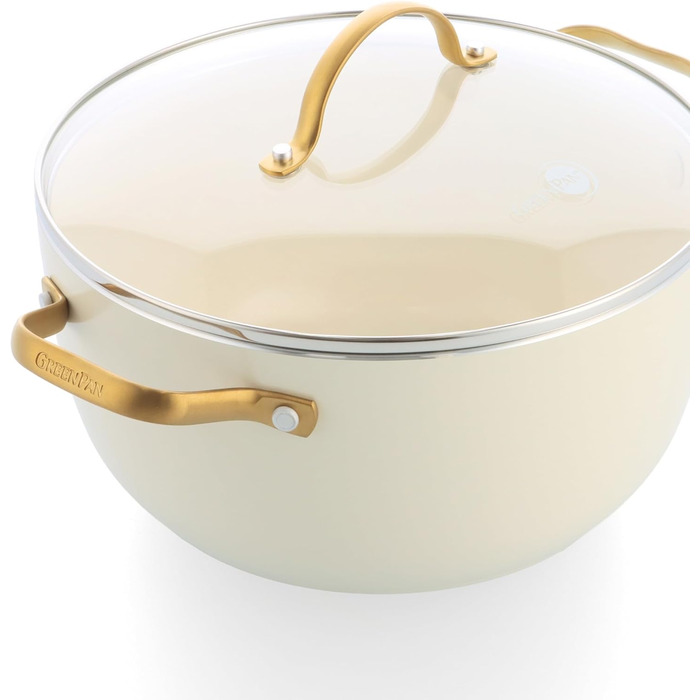 Набір посуду GreenPan Reserve з нержавіючою сталлю Hartelox, 10 предметів, з антипригарним покриттям, для індукційних плит, сумісний з духовкою, безпечний, кремовий
