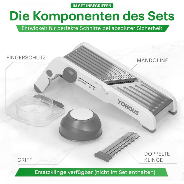 Обрізчик овочів Mandoline з нержавіючої сталі – професійний овочеріз з регулюванням товщини нарізки, для нарізки жульєном/кубиками/смужками, придатний для миття в посудомийній машині