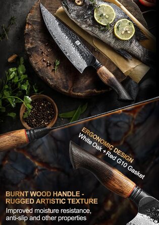 Ніж кухарський XINZUO 21.9 см з дамаської сталі, 67 шарів, професійний, з ергономічною ручкою з білої бука, серія Mo